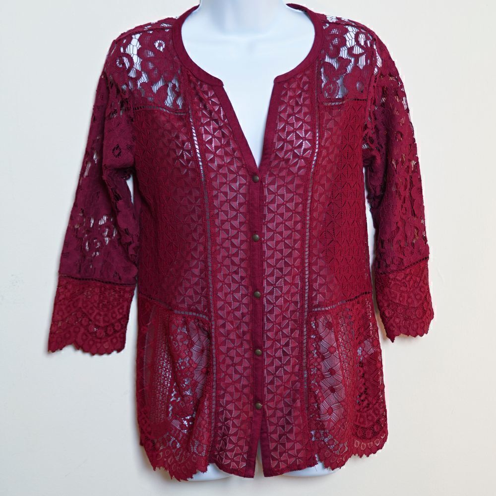 Lucky Brand Red Lacebuttonuptop